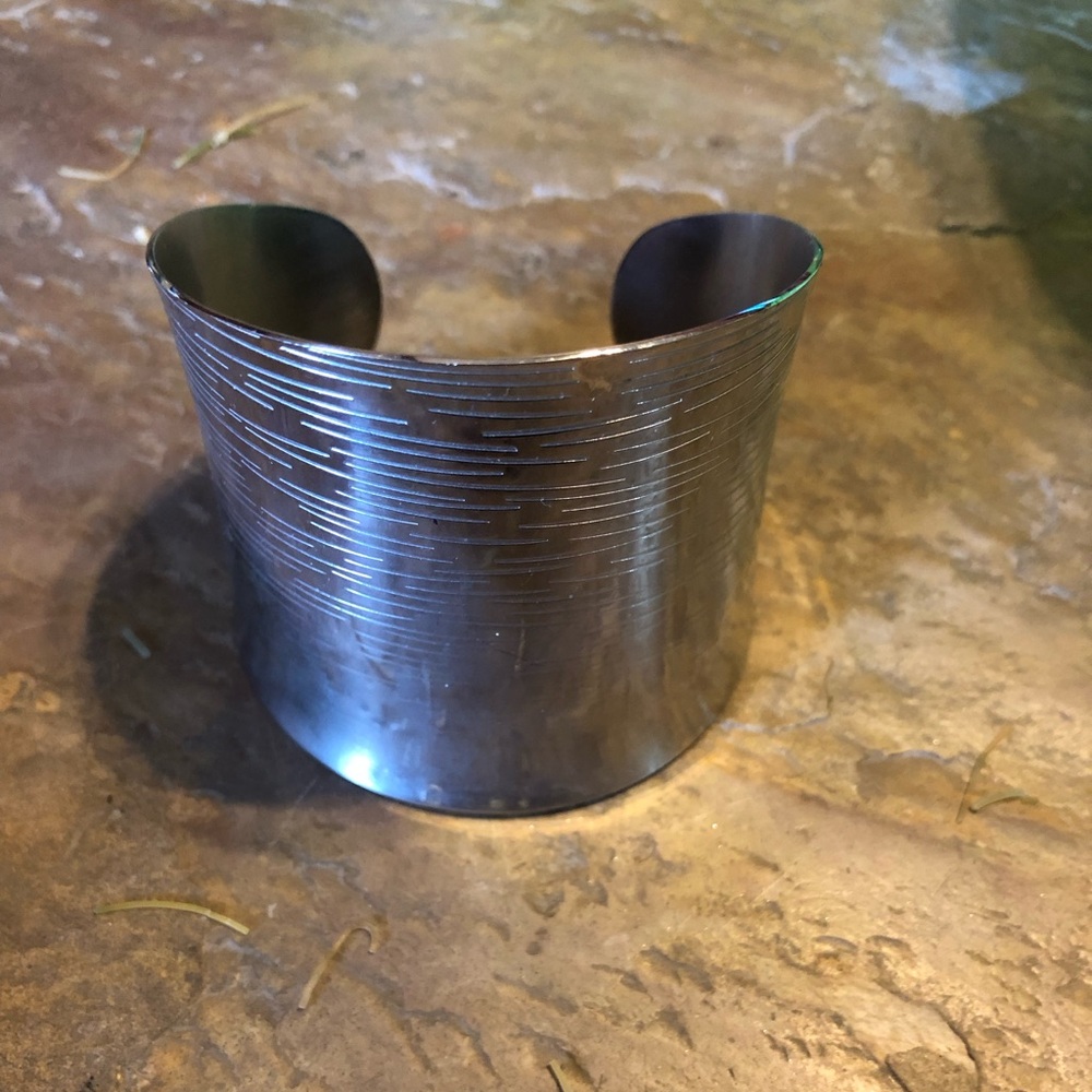 Wide Textured Metal Cuff Bracelet in Gunmetal